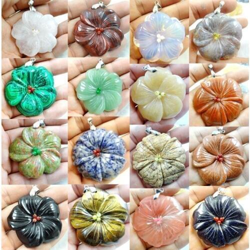 High Quality 47MM Natural Stone Flower Pendants Charms Beads For Women Necklace Jewelry Making Wholesale Free Shipping