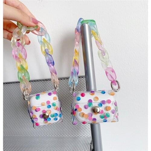 Colorful Polka Dot Earphone Case for Airpods 1 2 Colorful Dots Wireless Bluetooth Earphone Cover with Color Bracelet Hanging