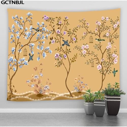 Flowers And Bird Tapestry Chinese Style Wall Hanging Hippie Big Tapestries Beach Towel Yoga Mat Bedroom Bedspread Picnic Blanket