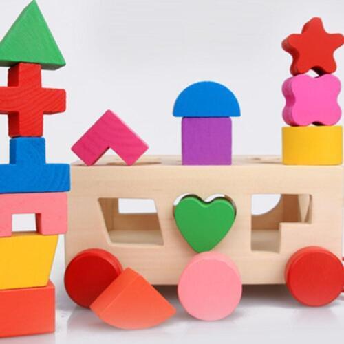 Wooden Blocks Shape Sorter Walking Pull Along Car Model Handmade model toy Educational Kids Toy Shape cognition gift for babies