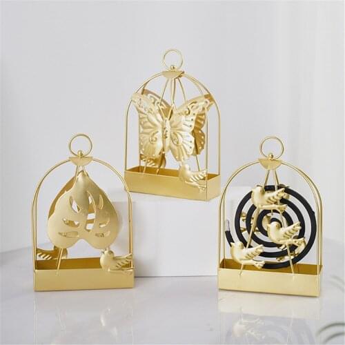 Golden Art Mosquito Coil Holder Bird Cage Mosquito Coil Box Household Mosquito Coil Incense Tray Sandalwood Stove For Decor Home