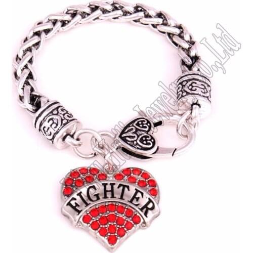 New Arrival 15CM length for child rhodium plated studded with sparkling crystal FIGHTER heart pendant charm bracelet