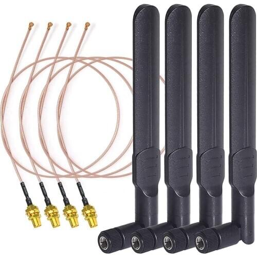 Dual Band WiFi 2.4GHz 5GHz 5.8GHz 8DBi RP-SMA Male Antenna 20cm 8 Inch RG178 U.FL IPX IPEX to RP-SMA Female Cable 4-Pack