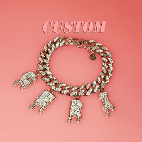 Grandbling Unique Drip Letters Custom Name Bracelet 12MM Cuban Chain Hang Letters Personalized Anklet Hip Hop Jewelry