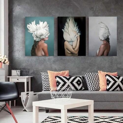 Canvas Painting Avatar Girl Abstract Angel Wing Feather Flowers Wall Art Print Poster Bedroom Living Room Modern Home Decoration