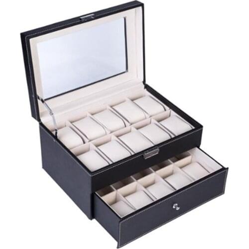 Leather watch storage box with 3/6/10/12 slots, new mens watch storage box, watch display box, black jewelry gift box best gift