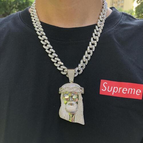 Iced out big Jesus pendant with cuban link chain