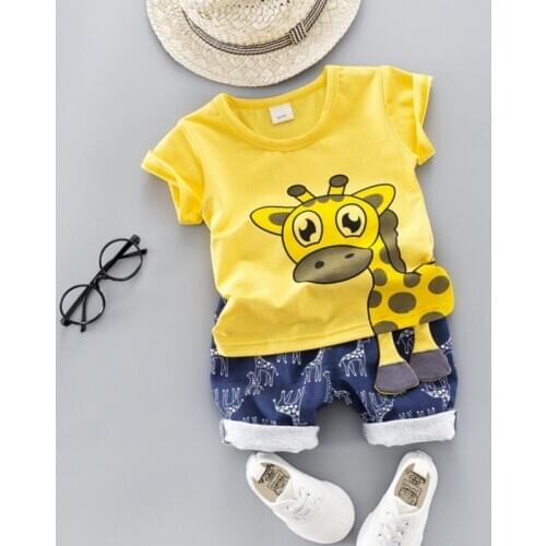 Summer Toddler Kids Clothes Giraffe Set Baby Boys Girls Tracksuits Cartoon T-shirt+Shorts Toddler Kids Outfit