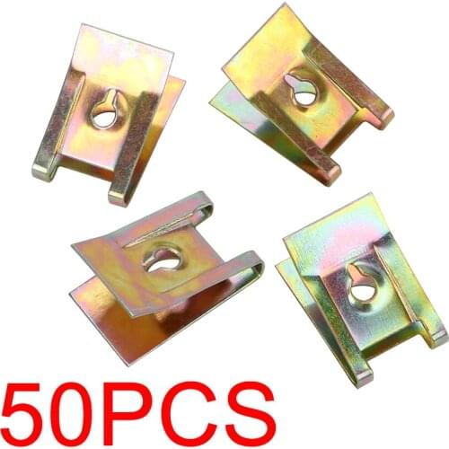 50pcs Auto Fastener Clips Bronze Tone Spring Metal Clip Iron Nuts Car Door Panel Spire Screw Base U-Type Clips Car-styling