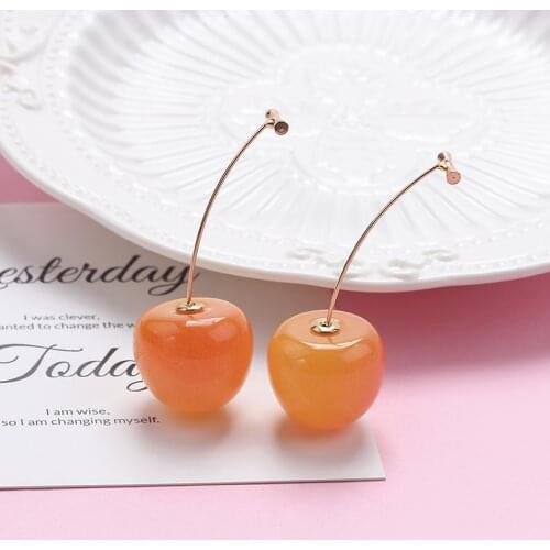 Sweet Orange Cherry Drop Earrings for Women KPOP Cute Fruits Tansparent Resin Pendant Earrings Girl Female Gifts Jewelry