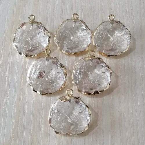 Fashion Irregular transparent guard healing white crystal gold plating Necklace stone pendants for jewelry making wholesale 6pc