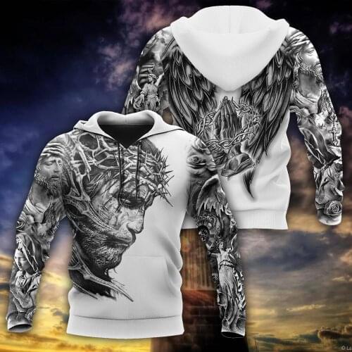 Brand Fashion Hoodie Jesus Tattoo 3D Printed Mens Zip Up Hoodie Harajuku Streetwear Unisex Casual Jacket Tracksuits KJ0155