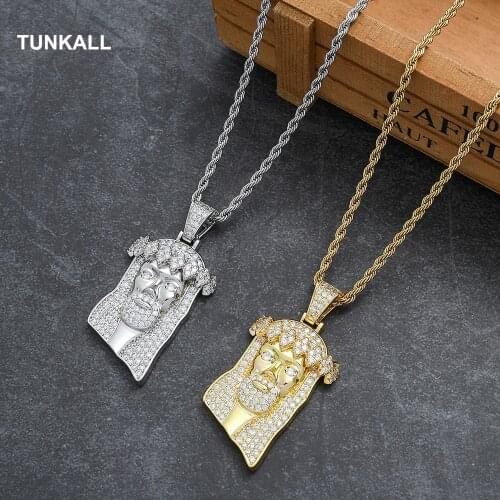 TUNKALL Wholesale Bling Bling Pendant Micro pave with CZ Mens Pendant Necklace Rock Hip Hop Jewelry CN339