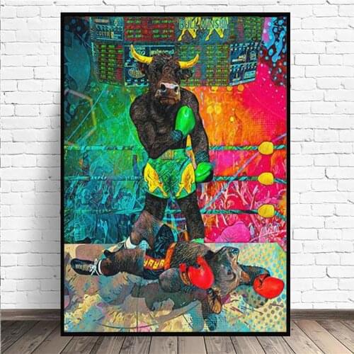 To The Moon Animals Graffiti Cattle Bear Boxing Canvas Prints Paintings Bull Money Art Wall Pictures for Living Room Home Decor