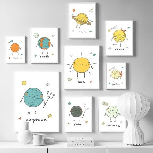 Venus Pluto Moon Mercury Jupiter Earth Neptune Wall Art Canvas Painting Nordic Posters And Prints Wall Pictures Kids Room Decor