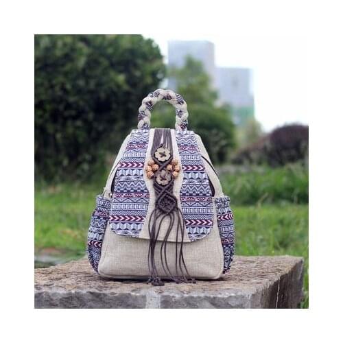 New fashion national small women string appliques backpacks!Nice bihemian prints shopping backrack Top Versatile casual backruck