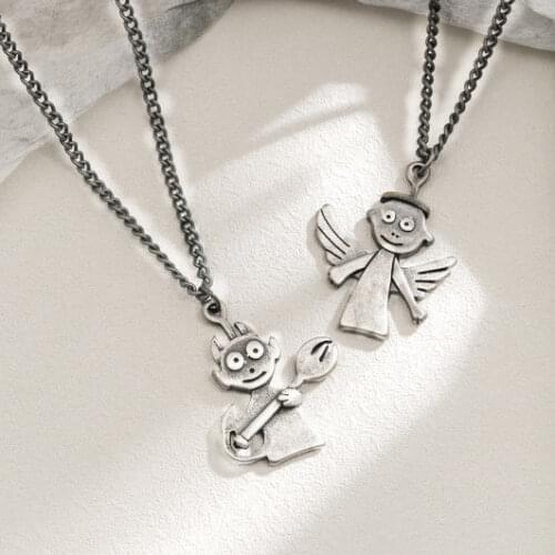 2021 New Creative Angel Devil Necklace Pendant Angel Devil Lovers Necklace Friends Necklace Jewelry Wholesale