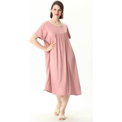 Plus Size 7XL Spring Summer Women Comfortable Nightdress Short Sleeve Nightshirt Home Dress Loose Solid Nightgowns