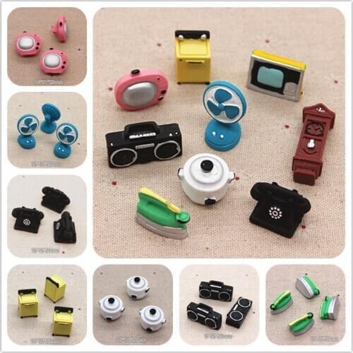 Cute New Resin 3D Antique Home Appliance TV/Radio/Desk Phone/Iron/Washer Miniature Art Supply Decoration Charm Craft DIY