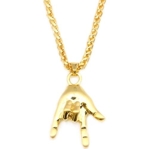 Shellhard Rock Hand Gesture Pendant Necklace I LOVE YOU Gesture Punk Rock&Roll Hand Chain Necklaces Fashion Hip Hop Jewelry