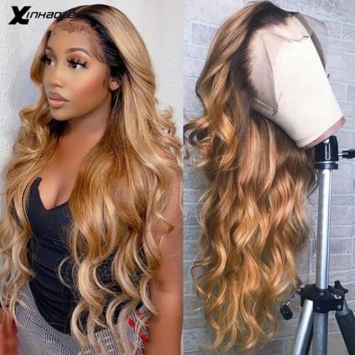 Lace Front Human Hair Wigs Body Wave Blonde Lace Front Wig Ombre Color Remy Pre Plucked Brazilian V Part Lace Wig 150 Density