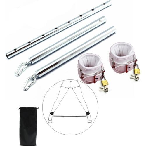 Expandable metal spreader bar with Lock catch Leather handcuffs Ankle bondage sex toy Open leg Spreader Flirt Games For Couples