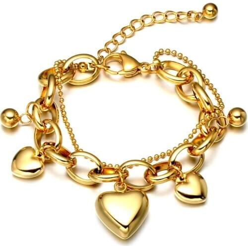REB013 Luxury stainless steel with gold electroplated Bracelet Heart shape with big link chain woman Bracelet adjustable size