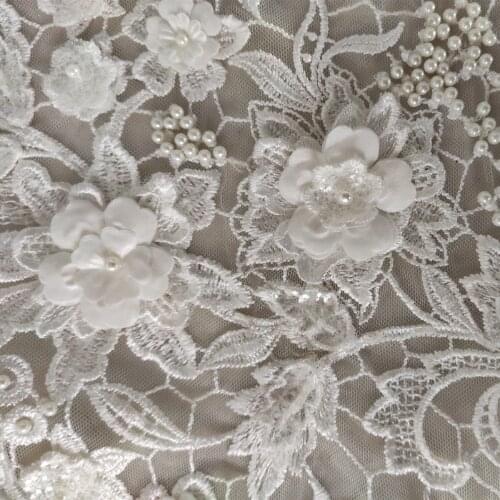 European style Luxurious wedding gowns 135cm 3D lace fabric subtle eyelash chantilly lace! Off white in stock wedding gown lace