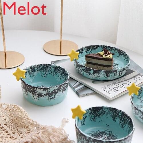 Hand painted personalized and creative dessert bowl handmade ceramic household tableware 3D star bowl