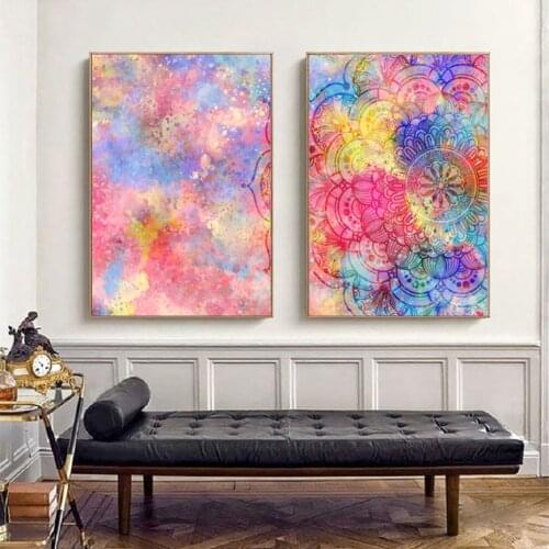 Nordic Modern Colorful Pink Mandala Painting Pattern Canvas Painting Poster Wall Art Print Printing Modern Living Room Home Deco