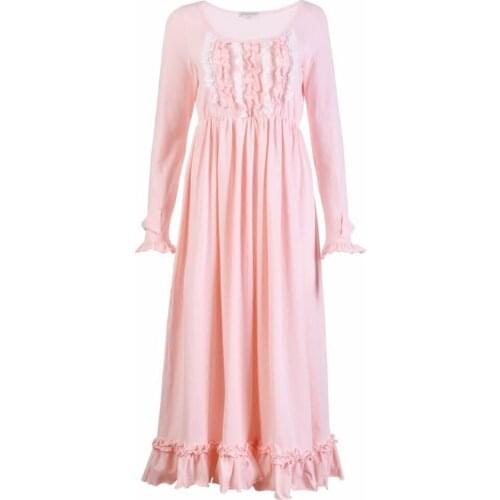 High Grade Brand Nightgown Women Long Sleeve Nightdress For Autumn Winter Sleepwear Pure Cotton Princess Palace Gown Pink White
