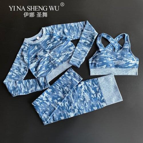 Womens Sportswear Yoga Set Running Clothes Athletic Wear Sports Gym Legging Seamless Fitness Bra Crop Top Long Sleeve Yoga Suit