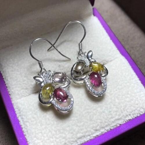 Fashion natural Multicolor tourmaline drop earrings Natural gemstone Butterfly earrings 925 silver female wedding gift jewelry