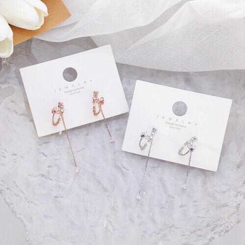 Korean Micro-inlaid Zircon Butterfly Flower Long Drop Earrings For Women Girls Asymmetric Tassel Pendientes Jewelry Gifts 2020