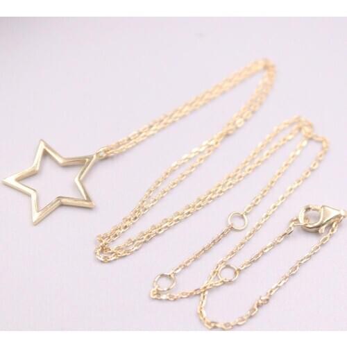1PCS Real Silver 925 Necklace For Women 2020 Female Girl Gold Plated Five-star Pendant Cable Chain 40-45cmL Lucky Gift