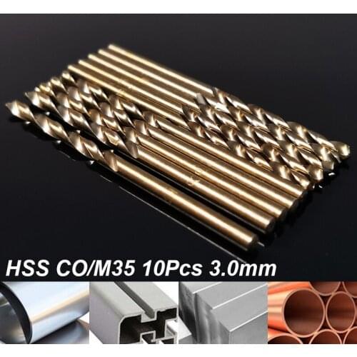 10Pcs Set 3.0MM HSS CO/M35 Twist Drill Bit Stainless Steel Hole Cutter The Whole Ground Metal Reamer Tools DIY Hand Tools Kit