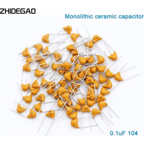 100pcs/lot Multilayer ceramic capacitor 0.1uF 104 50V 100nF 104M P=5.08mm