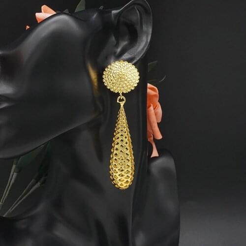 2021 New Vintage Big Drop Dangle Earrings For Women Elegant Geometric Gold Metal Wedding Statement Earrings