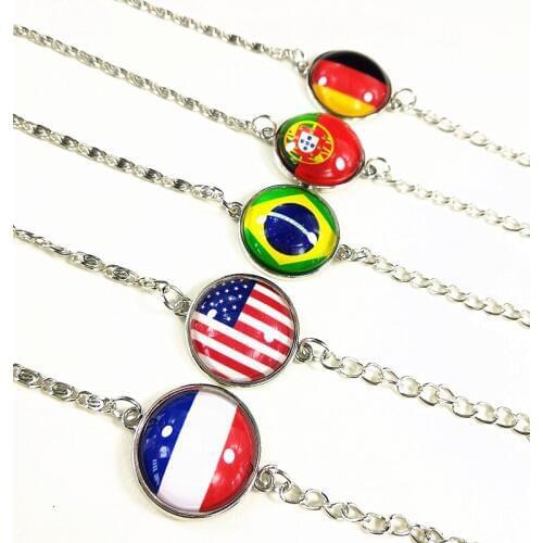24pcs (9 styles ) USA, French, Germany, Spain, Brazil, Portugal Photo Glass charm bracelets hand chain jewelry wholesale