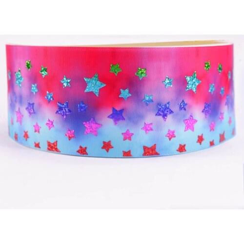 3" 75mm rainbow hologram laser foil stars grosgrain polyester ribbon for DIY gift wrap accessaries 10Y and 50Y/lot