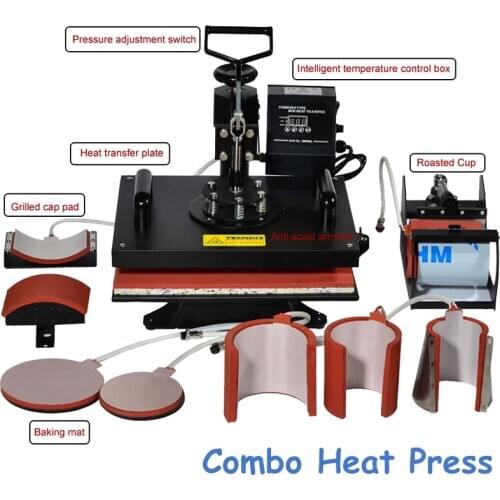 8 In 1 Combo Heat Transfer Machine Sublimation/ Heat Press Machine for Plate/Mug/Cap/T-Shirt /Phone case