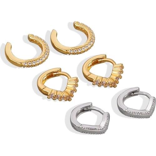 Binmonray 925 Sterling Silver Fashion Simple Ear Buckle Small Ear Bone Stud Female Shiny Zircon Hoop Earrings 2021 Trend Design