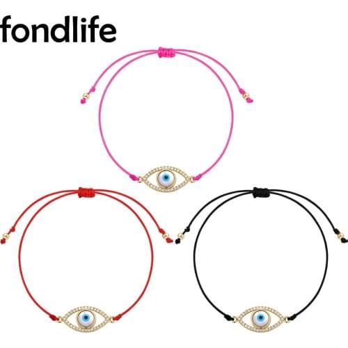 Shiny Cubic Zirconia Stone Blue Evil Eye Lucky Charm Bracelet Women Pink Red Black String Gold-plated Brass Beads Jewelry Gift