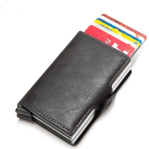 Bycobecy New Carbon Fiber Anti Rfid Credit Card Holder Men Cardholder Metal Aluminum Double Box Bank ID Holder Minimalist Wallet