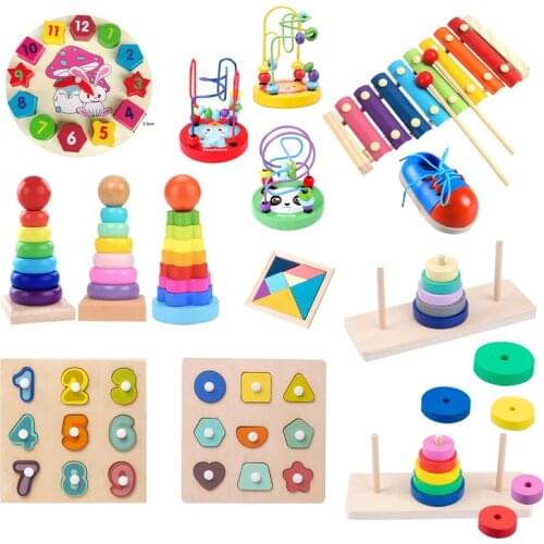 Kids Montessori Educational Wooden Toys Puzzle Baby Fingers Flexible Training Worm Puzzle Shape Match Math Toys for Children
