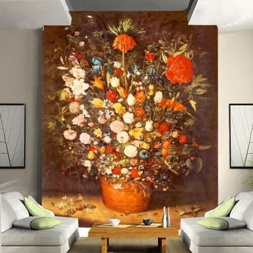 European style oil painting peony flowers television sofa backdrop entrance mural wallpaper Custom sizes