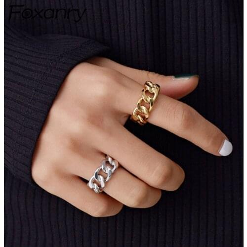 Foxanry Minimalist 925 Sterling Silver Rings Party Jewelry Trend Hip Hop Vintage Handmade Chain Couples Accessories Girls Gifts