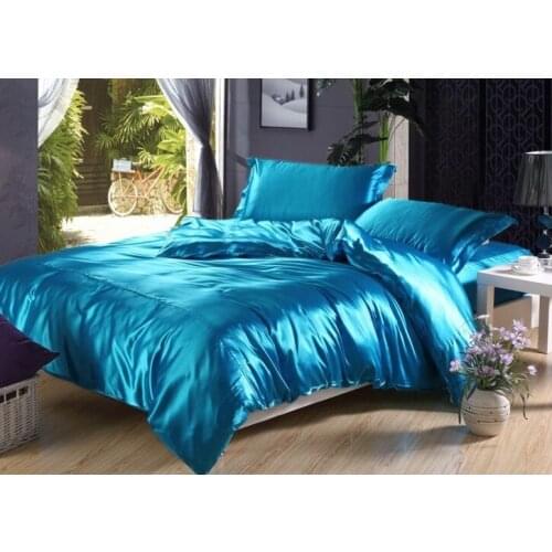 7pcs Lake Blue Silk Bedding set Satin sheets Cal king queen full twin size duvet cover bed in a bag sheet quilt bedspread Custom