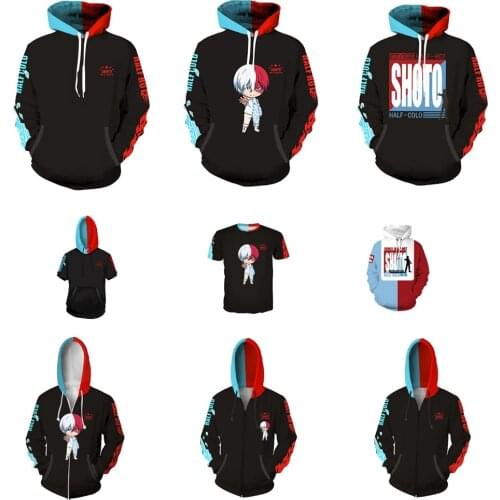 Anime Todoroki Shoto Cosplay Costume 3D Printed Hooded Hoodies My Hero Academia Polyester Sportswear Tshirt School Jacket