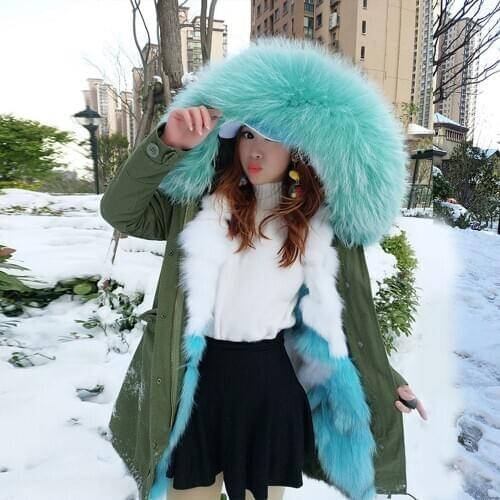 MaoMaoKongNatural Real Fox fur Jacket Hooded Woman parkas Winter warm Coat Mulher Parkas Womens jacket